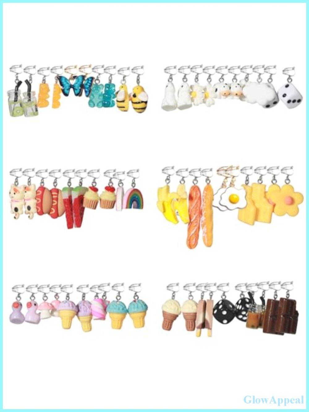 30 Pairs Clip On Earrings Set Cute Funny Aesthetic Non Pierced Dangle Women